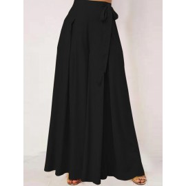 Solid Color Wide-legged Bowknot Belt Pleated Loose Pants Solid Color Wide-legged Bowknot Belt Pleated Loose Pants