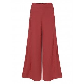 Women Solid Side Button Design Casual Wide Leg Pants Women Solid Side Button Design Casual Wide Leg Pants