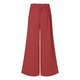 Women Solid Side Button Design Casual Wide Leg Pants Women Solid Side Button Design Casual Wide Leg Pants
