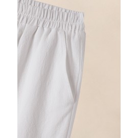 Women Solid Button Design Cotton Casual Cropped Pants Women Solid Button Design Cotton Casual Cropped Pants