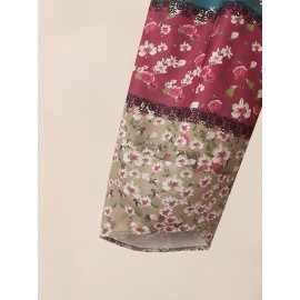 Women Allover Floral Print Patchwork Irregular Cuff Cropped Pants