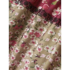 Women Allover Floral Print Patchwork Irregular Cuff Cropped Pants