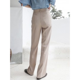 Solid Pocket Zip Front Tailored Pants For Women