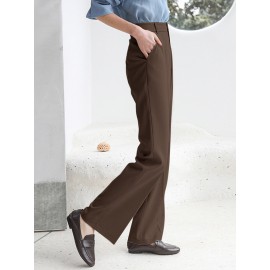 Solid Pocket Zip Front Tailored Pants For Women
