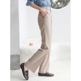 Solid Pocket Zip Front Tailored Pants For Women