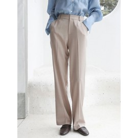 Solid Pocket Zip Front Tailored Pants For Women