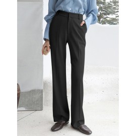 Solid Pocket Zip Front Tailored Pants For Women