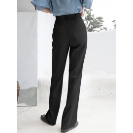 Solid Pocket Zip Front Tailored Pants For Women