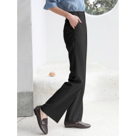 Solid Pocket Zip Front Tailored Pants For Women