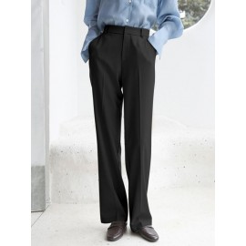 Solid Pocket Zip Front Tailored Pants For Women