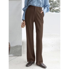 Solid Pocket Zip Front Tailored Pants For Women