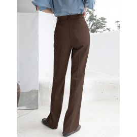Solid Pocket Zip Front Tailored Pants For Women