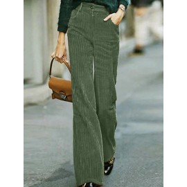 Women Solid Corduroy Casual Straight Pants With Pocket Women Solid Corduroy Casual Straight Pants With Pocket
