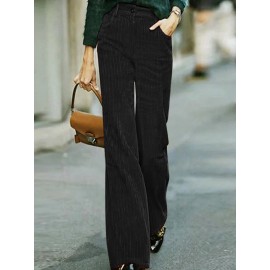 Women Solid Corduroy Casual Straight Pants With Pocket Women Solid Corduroy Casual Straight Pants With Pocket