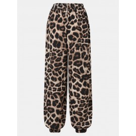 Leopard Print Drawstring Pocket Long Casual Pants for Women Leopard Print Drawstring Pocket Long Casual Pants for Women
