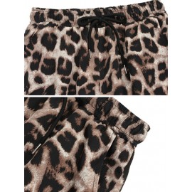 Leopard Print Drawstring Pocket Long Casual Pants for Women Leopard Print Drawstring Pocket Long Casual Pants for Women