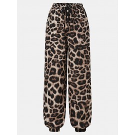 Leopard Print Drawstring Pocket Long Casual Pants for Women Leopard Print Drawstring Pocket Long Casual Pants for Women