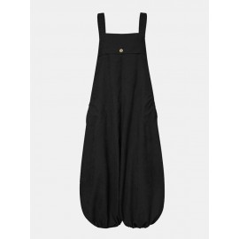 Women Corduroy Solid Color Casual Jumpsuit With Pockets