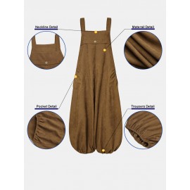 Women Corduroy Solid Color Casual Jumpsuit With Pockets