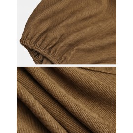 Women Corduroy Solid Color Casual Jumpsuit With Pockets