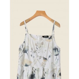 Women Watercolor Floral Plant Print Spaghetti Strap Jumpsuit Women Watercolor Floral Plant Print Spaghetti Strap Jumpsuit