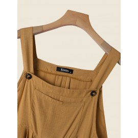Women Solid Cotton Wide Leg Loose Jumpsuit With Pocket Women Solid Cotton Wide Leg Loose Jumpsuit With Pocket