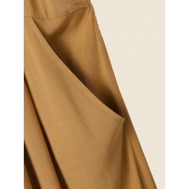 Women Solid Cotton Wide Leg Loose Jumpsuit With Pocket Women Solid Cotton Wide Leg Loose Jumpsuit With Pocket