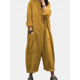 Solid Color Plain Button Pocket Long Sleeve Casual Jumpsuit for Women Solid Color Plain Button Pocket Long Sleeve Casual Jumpsuit for Women