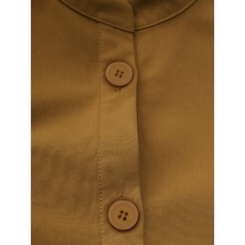 Solid Color Plain Button Pocket Long Sleeve Casual Jumpsuit for Women