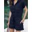 Solid Button Pocket Drawstring Lapel Romper