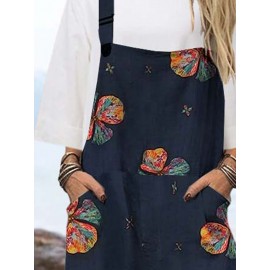 Women Colorful Floral Print Cotton Overall Jumpsuit With Pocket Women Colorful Floral Print Cotton Overall Jumpsuit With Pocket