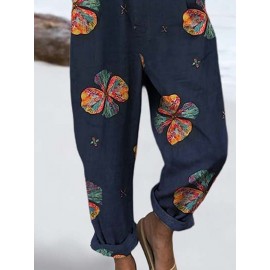 Women Colorful Floral Print Cotton Overall Jumpsuit With Pocket Women Colorful Floral Print Cotton Overall Jumpsuit With Pocket
