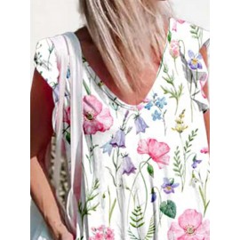 Women Floral Plant Print V-Neck Ruffle Sleeveless Jumpsuit Women Floral Plant Print V-Neck Ruffle Sleeveless Jumpsuit