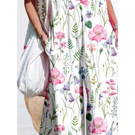 Women Floral Plant Print V-Neck Ruffle Sleeveless Jumpsuit Women Floral Plant Print V-Neck Ruffle Sleeveless Jumpsuit