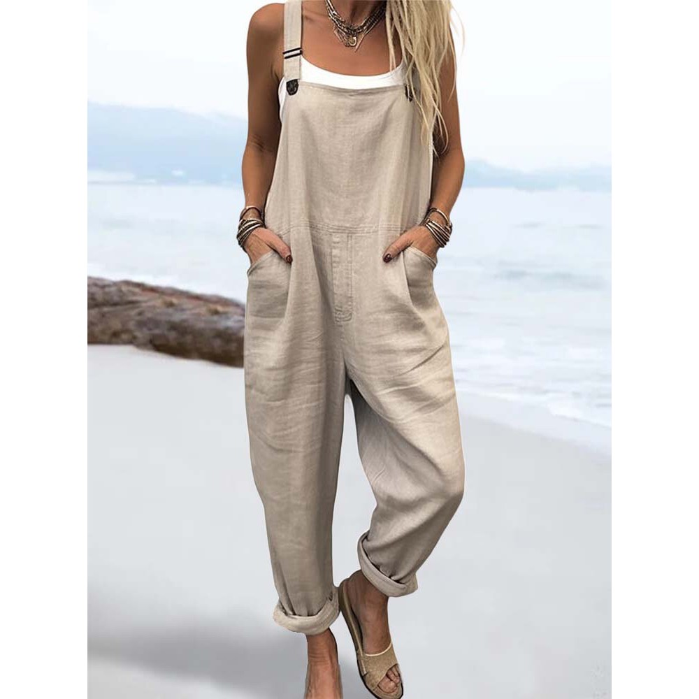 Women Solid Color Double Pocket Casual Overall Jumpsuit Women Solid Color Double Pocket Casual Overall Jumpsuit