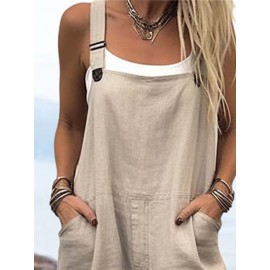 Women Solid Color Double Pocket Casual Overall Jumpsuit Women Solid Color Double Pocket Casual Overall Jumpsuit