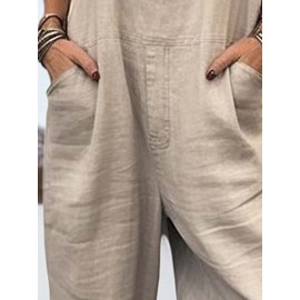 Women Solid Color Double Pocket Casual Overall Jumpsuit Women Solid Color Double Pocket Casual Overall Jumpsuit
