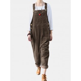 Solid Color Button Pockets Sleeveless Corduroy Jumpsuits Solid Color Button Pockets Sleeveless Corduroy Jumpsuits