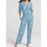 Women Solid V-Neck Shirred Waist Half Sleeve Denim Jumpsuit