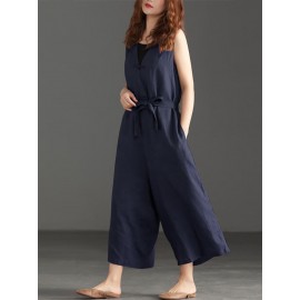 Women V-neck Belted Flare  Overalls Jumpsuits