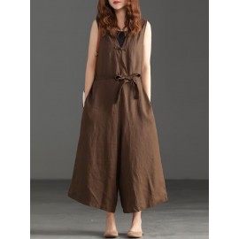 Women V-neck Belted Flare  Overalls Jumpsuits