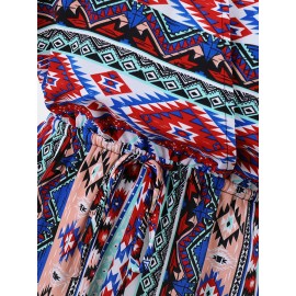 Women Bohemian Geometric Print V-Neck Short Sleeve Jumpsuit Women Bohemian Geometric Print V-Neck Short Sleeve Jumpsuit