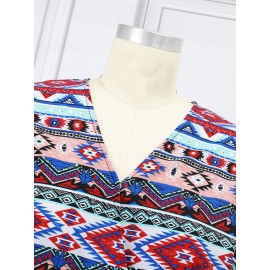 Women Bohemian Geometric Print V-Neck Short Sleeve Jumpsuit Women Bohemian Geometric Print V-Neck Short Sleeve Jumpsuit