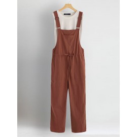 Waist Drawstring Pockets Straps Jumpsuit