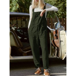 Waist Drawstring Pockets Straps Jumpsuit