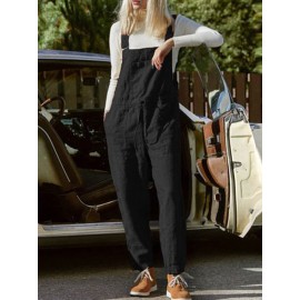 Waist Drawstring Pockets Straps Jumpsuit