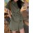 Solid Belt Button Front Pocket Short Sleeve Lapel Cargo Romper