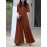 Women Solid Pleated Short Sleeve Wide Leg Jumpsuit