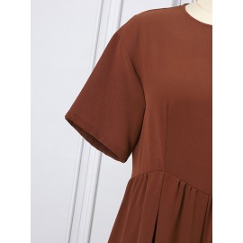 Women Solid Pleated Short Sleeve Wide Leg Jumpsuit Women Solid Pleated Short Sleeve Wide Leg Jumpsuit