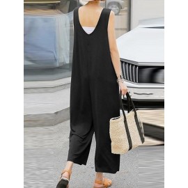 Solid Backless Sleeveless Casual Jumpsuit